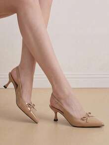 Eladyva Summer Elegant Bowknot Pointed Toe Stiletto Sandals, Sexy Party Dress Shoes For Commuting, Nightclub, Wedding, Outdoor, Buckle Strap Kitten Heels - Apricot - View 5