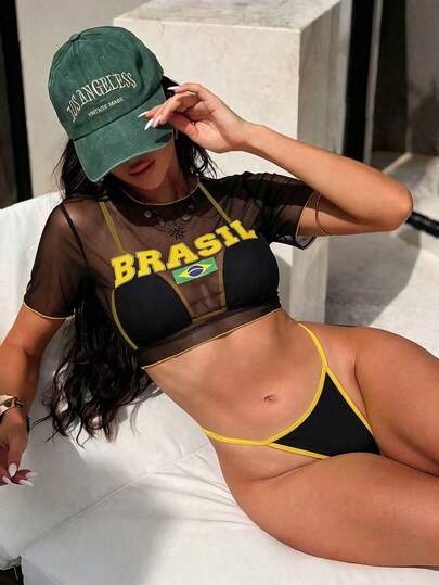 Swim Vcay Women's 3 PiecesSwimsuit Set, Sexy Beach Vacation Color Block Design, Black Ladies Swimwear Suit, Spring/Summer