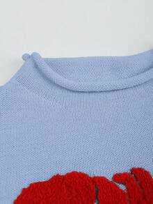 Franclia 大尺碼女款 Y2K 休閒寬鬆束口針織毛衣，龍蝦刺繡設計，適合秋冬，絕佳聖誕禮物，室內外皆適用，通勤與日常穿搭 - 淺藍色 - 查看 3