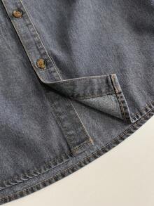 SHEIN 男童休闲水洗牛仔短袖上衣，夏季 - 黑色 - 查看 4