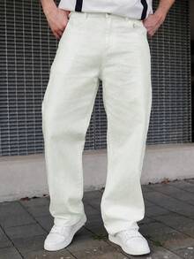 LEOGASHI LEOGASHI 1pc Infinite Jeans Men's Casual Straight Leg Jeans, High-Quality Streetwear Comfortable Pants (Belt And Accessories Not Included) - White - View 4