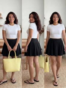Enliva Jennifer_samantha_style Plus Size Ruched Casual Elastic Waist Solid Skirt, For Apple Rounded Body Shape - Black - View 4