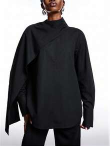 LYSMO 2026 New Minimalist Spring/Summer Women's Street Style Solid Color Long Sleeve Shirt, Black,Summer Top - Black - View 3
