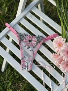 DAZY 2pcs Colorful Floral Lace Semi-Sheer Sexy Lingerie Set For Women - Pink - View 10