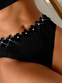 Bộ đồ bơi bikini đen gợi cảm in họa tiết trang trí bãi biển dành cho nữ mùa hè - màu đen - Xem 4