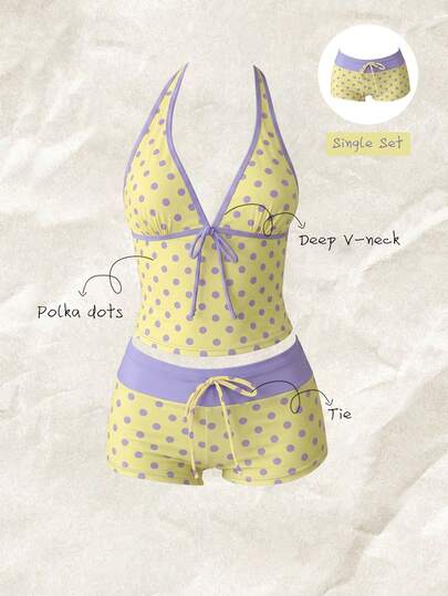 Elavelle Quần bikini nữ cạp cao thắt nơ in họa tiết, thích hợp cho mùa xuân/hè.
