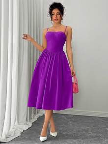 Rafferiza Vestido camiseta ajustado en la cintura con volantes en el bajo, versátil y de moda para una cita nocturna o fiesta, para otoño/invierno - Morado Violeta - Ver 4