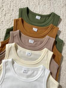 SHEIN Vintaside Kids 10件裝嬰幼兒男/女童夏季套裝 牛仔與白色休閒家庭款 素色圓領背心上衣搭配寬鬆短褲 幼兒套裝 - 彩色 - 查看 5