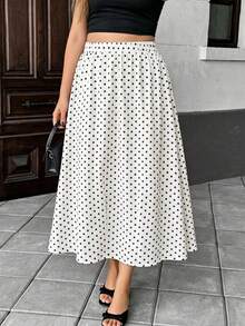 Modelyn Elegant Casual Printed Drawstring Waist Loose A-Line Plus Size Women Polka Dot Skirt, Spring/Summer - Multicolor - View 5
