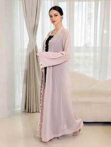 Yasmyna Áo Abaya thêu thanh lịch dành cho nữ - Hồng - Xem 6