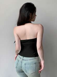 DAZY Women's Summer Solid Color Slim Fit Square Neck Halter Tank Top Going Out Tops Halter Top - Black - View 7