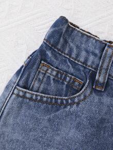 SHEIN Quần short jeans denim nữ tween Y2K mùa xuân hè, màu wash sáng, phong cách casual đa năng, cạp thấp, rách gấu raw hem, phong cách boho đi biển nghỉ dưỡng, đi concert festival, rave, brunch và lễ tốt nghiệp mùa hè - Rửa tối - Xem 4