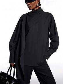 LYSMO 2026 New Minimalist Spring/Summer Women's Street Style Solid Color Long Sleeve Shirt, Black,Summer Top - Black - View 5