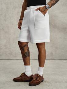 PAVTROS Men's White Knit Loose Casual Versatile Knee-Length Shorts - White - View 6