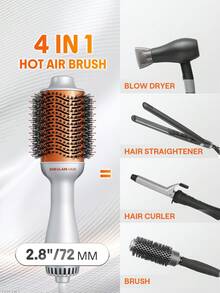 SHEGLAM HAIR فرشاة الهواء الساخن Blowout Bliss Volumizing، فرشاة مجفف الشعر، فرشاة مجفف الشعر، مجفف شعر 4 في 1 ومصفف الشعر لتجفيف الشعر وتمليسه وتجعيده، طلاء GLOSS PRO™، رعاية مدمجة للشعر اللامع، سرعة المحرك 33000 دورة في الدقيقة، تجفيف سريع، 3 إعدادات لدرجة الحرارة قابلة للتعديل، لا شد، لا تشابك ولا فرشاة تمويج، فرشاة تمليس حرارية، حرارية فرشاة النفخ، فرشاة كهربائية لتصفيف جميع الأطوال والأنسجة - قابس بريطاني عيد ميلاد هدية لون القرنفل ماكياج شاطئ مدرسة المهرجانات العناية بالشعر Y2K مستلزمات السفر الأساسية رحلة بحرية أجازة صيف جهد كهربائي عالمي إكسسوارات الشعر إكسسوارات نسائية فرشاة الشعر - فضي - مشاهدة 1