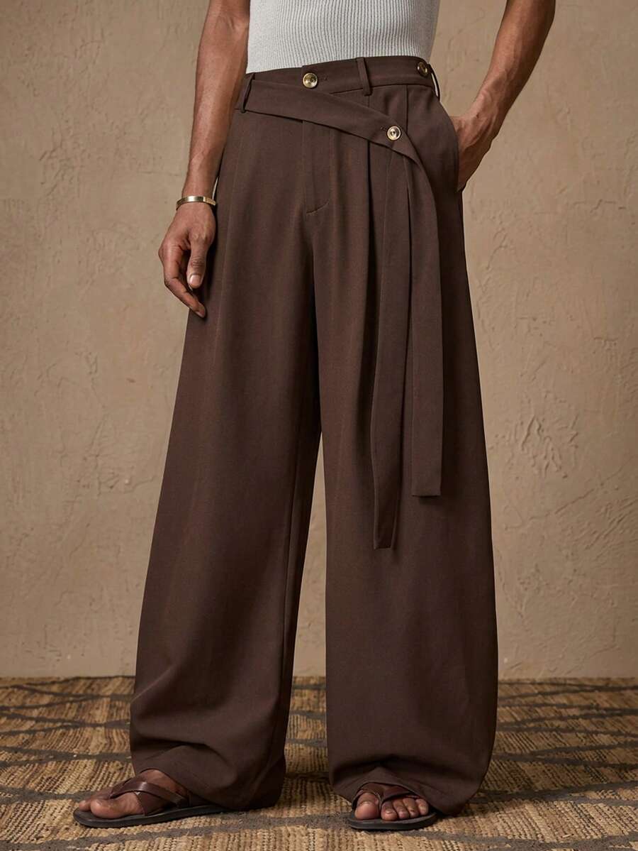 AKNOTIC Business Casual 男士休閒寬鬆鬆緊腰桶腿長褲,純色,秋季度假日常穿著派對,情侶搭配男士禮物父親節,足球 - 咖啡棕 - 查看 1
