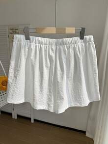 Comfortcana Plus Size Casual Loose Drawstring Solid Color Comfortable Shorts, Spring/Summer - White - View 2