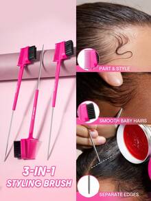 SHEGLAM HAIR Locked in Dụng cụ tạo kiểu tóc 3 trong 1 Edge Bestie, lược chải viền tóc kèm lược đuôi, lược tạo kiểu, làm mượt tóc con, chia ngôi và tạo kiểu, lược tạo kiểu đa năng, lược chải tóc hai mặt và lược chải lông mày, giữ nếp lâu trôi cả ngày, tạo kiểu linh hoạt cho mọi phong cách, sản phẩm tạo kiểu thiết yếu dành cho phụ nữ, trang điểm, đi biển, du lịch, cắm trại, trường học, cosplay - Hồng - Xem 1