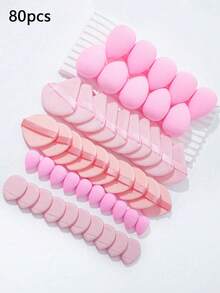 40/60/80/100-Piece Makeup Tool Sets, Including: Liquid Makeup Sponge + Mini Liquid Makeup Sponge + Triangular Powder Puff (For Setting Powder And Makeup) + Cushion Puff (For Face Makeup) + Mini Cushion Puff (For Face Concealer). - Pink - View 10