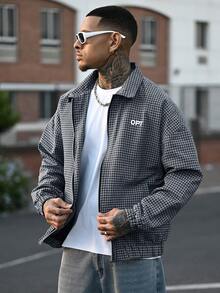 Devon Thys Áo khoác nam thường ngày, áo khoác dáng rộng kẻ caro INS Streetwear, phù hợp cho mọi mùa, thích hợp cho các lễ hội âm nhạc và mặc hàng ngày, quà tặng cho bạn trai/chồng, phong cách Y2K. - màu đen - Xem 5