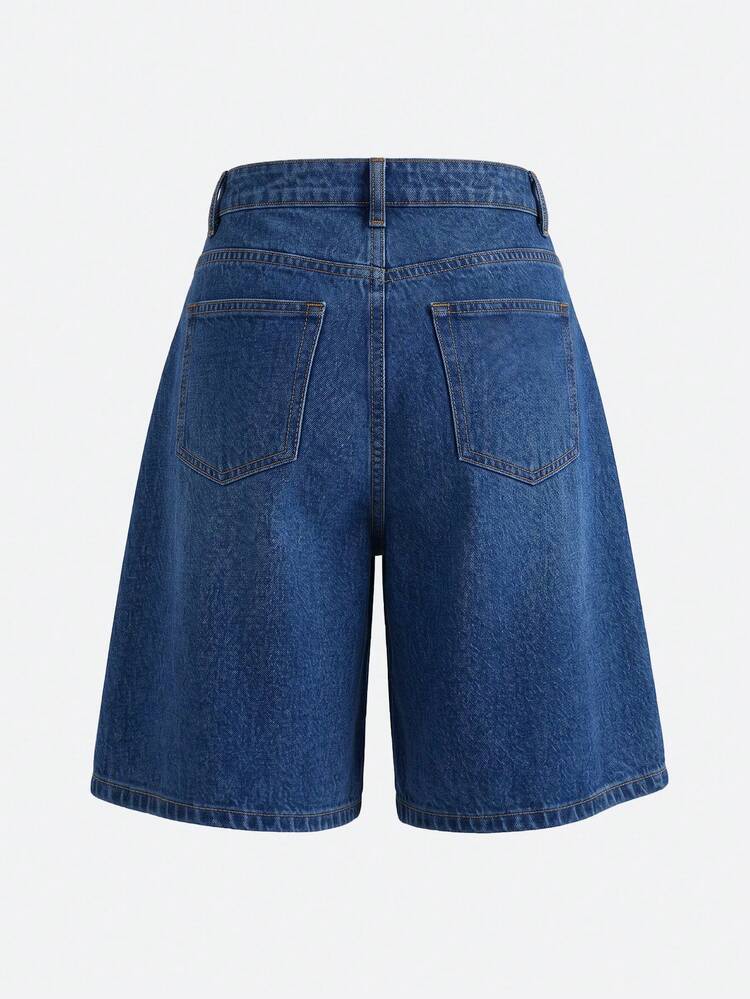 High-Waisted Pleated Denim Shorts Vintage Wash Spring Summer French Style Blue Cotton Shorts Chic Shorts Holiday Outfit Casual Outfit