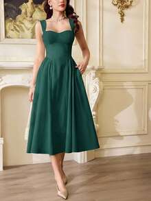 Vestido elegante vintage para mujer con bolsillos, vestido de té casual amarillo para fiestas, festivales y vacaciones, vestido blanco de verano para mujer, vestido de fiesta con c - Verde Oscuro - Ver 5