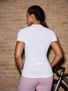 Powerista Top de Ciclismo Feminina de Manga Curta com Zíper Frontal Ajustada - Branco - Visão 5