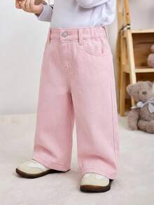 SHEIN Baby Girl Loose Fit Pockets Flare Leg Jeans - Pink - View 6