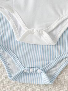 Souflis Souflis Baby Boy Summer Knit Romper, Solid Color Short Sleeve Half-Placket Bodysuit 2-Piece Set, Suitable For Casual Wear At Home Or Outdoor - Multicolor - View 7
