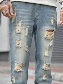 Devon Thys Quần jeans nam dáng suông màu xanh bạc hà, thích hợp mặc ngoài trời, mùa Thu/Đông. - Rửa trung bình - Xem 3
