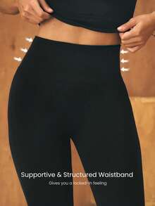 GLOWMODE Legging Olahraga Musim Panas 24" Ultrafine Lembut Tanpa Jahitan SunKissed Sculpt Pinggang Tinggi Pengangkat Bokong Kompresi Scrunch Lapisan Ganda - Hitam - View 6