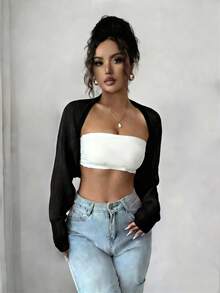 Rafferiza Áo khoác cardigan dài tay màu trơn dành cho nữ, kiểu dáng thường ngày. - màu đen - Xem 4