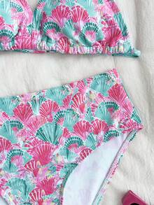 Girlism Bộ bikini hai mảnh in hình vỏ sò dành cho bé gái tuổi teen, kiểu dáng thường ngày đi nghỉ mát, trang phục đi biển, họa tiết vỏ sò, phong cách đi biển mùa hè, bộ bikini hở lưng. - Nhiều màu - Xem 5