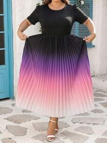 SHEIN CURVE+ Váy ngắn tay dài dáng suông, size US22, thích hợp cho lễ hội âm nhạc, kỳ nghỉ biển, phong cách bohemian mùa hè, thường ngày, in hoa, phối nhiều mảnh. - Nhiều màu - Xem 3
