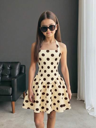 Firerie Kids Firerie Kids Genç Kızlar İçin Yazlık Yumuşak Puantiyeli Askılı Kısa Elbise, Günlük Kullanım, Tatil, Kamp, Kardeş/Aile Kombinleri, Fotoğraf Çekimi İçin Şık ve Çok Yönlü