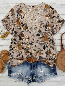 Linhara Plus Size Woven Casual Resort Summer Women's Shirt - Apricot - View 1