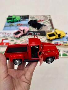 1pc Retro Alloy Metal Pickup Truck Decoration - Pink & Red Classic Car Model With Decor, Openable Doors, Required - Ideal For Home & Office Decor, Toy Vehicle Collection - Multicolor - View 6