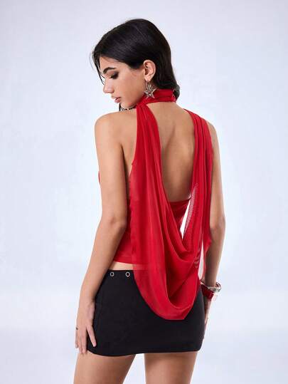 Y2Kool Áo croptop lưới xuyên thấu màu đỏ gợi cảm phong cách Y2K, thích hợp cho các bữa tiệc mùa xuân/hè, kỳ nghỉ, du lịch biển, lễ hội âm nhạc và mặc hàng ngày.
