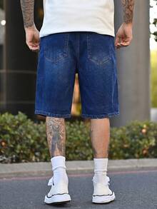 Devon Thys Men's Casual Ripped Straight Leg Blue Denim Shorts, Street Fashion For Spring/Summer - Dark Wash - View 2