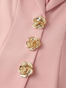 SHEIN LUNE 女士纯色翻领无袖前扣时尚夏季套装 - 粉色 - 查看 5
