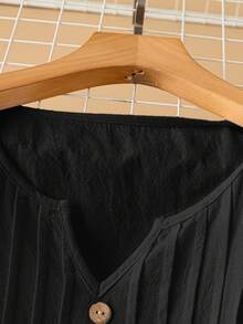 Rusticease Women's Simple Modest Commuter Solid Color Button Decor Notch Collar Blouse, Summer For Mom Black - Black - View 8