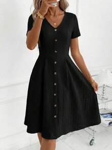 SHEIN Clasi Đầm dệt jacquard thanh lịch, thích hợp mặc hàng ngày. - màu đen - Xem 3