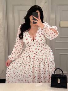 Vibekara Plus Size Women V-Neck Halter Tie Chiffon Floral Print Flowy Elegant Vintage Casual Maxi Dress Fall - Multicolor - View 3