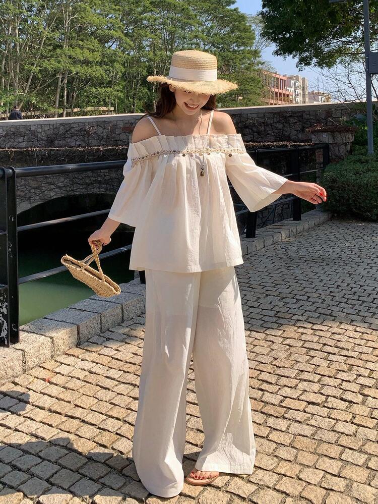 Women's Korean Style Long Sleeve Shirt And Pants 2-Piece Set, Summer Lounge Sets For Women Short Sets For Women