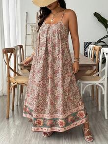 SHEIN VCAY Plus Size Women Allover Print Casual Party Slip Dress - Multicolor - View 7