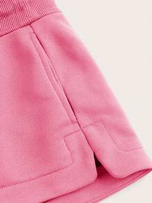 SHEIN BASICS 舒適低腰開衩運動短褲，休閒運動風寬鬆居家短褲，春夏健身運動穿搭，粉色 - 玫紅色 - 查看 9