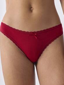 Loungeista 3pcs Cotton Lace Patchwork Thong Panties With Cute Bow, Seamless Stretchy Breathable Women's Underwear - Multicolor - View 7