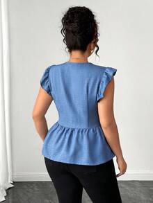 Elenzga Summer Fashionable Casual French Retro Elegant Vacation & Commute Square Collar Cap Sleeve Blouse - Blue - View 2