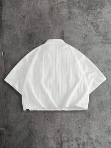 AXEPEAK Men's Solid Color Short Sleeve Single-Breasted Casual Shirt - White - View 3
