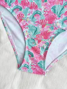 Girlism Bộ bikini hai mảnh in hình vỏ sò dành cho bé gái tuổi teen, kiểu dáng thường ngày đi nghỉ mát, trang phục đi biển, họa tiết vỏ sò, phong cách đi biển mùa hè, bộ bikini hở lưng. - Nhiều màu - Xem 6